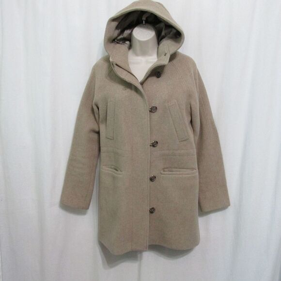 J Crew Womens 6 Hooded Coat Stadium Cloth by Nello Gori Wool Blend Beige Zip - Picture 10 of 10